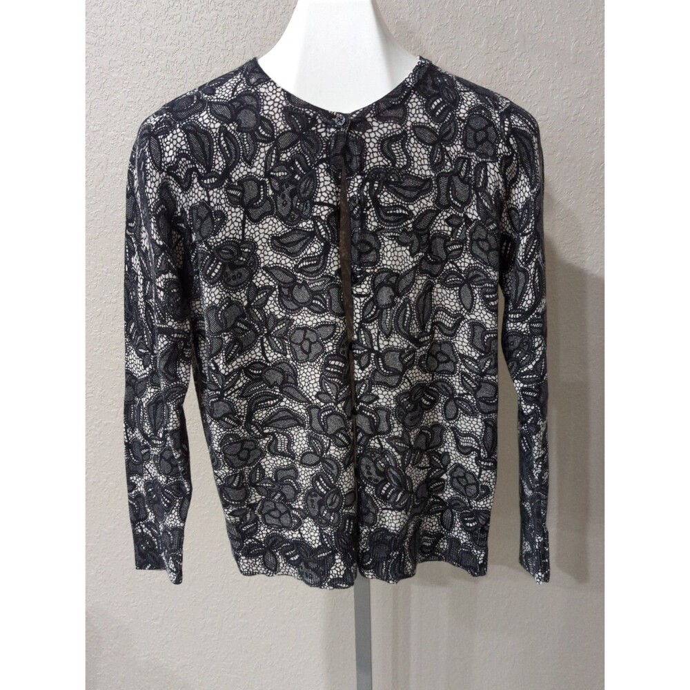 Croft & Barrow B&W Paisley Lace Womens Button Front Sweater Cardigan XL